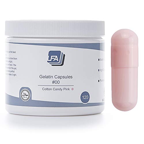 LFA Size 00 Empty Capsules - Pink Gelatin - 120 Count Jar - Easy Snap Fillable Beef Gel Caps for DIY Powder Supplement Pills - Halal - Fits Filling Machine - Large Colored Gelatin Capsule