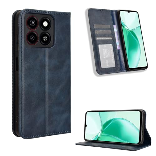 Coque ZTE Blade A35 en cuir bleu élégant style portefeuille