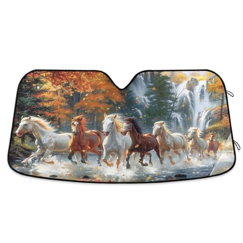 Qilmy Running Horses Car Windshield Sun Shade Front Window Folding Auto Sunshade Anti-UV Rays Sun Visor Shade for Car Truck SUV