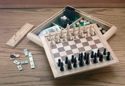 Roger Enterprises Wooden Club Fun Chess Checker 7in 1 Game Set