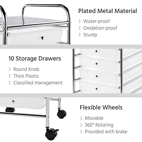 Yaheetech Badkamerrek rolwagen rolcontainer met 10 stapelbare laden en metalen frame badrolwagen met legvlakken, 32 × 36… - Image 8