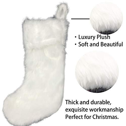 AISENO 2 Pack 18 Inch Snowy White Christmas Stockings Faux Fur Christmas Stockings Hanging Ornaments Candy Gift Bags for Christmas Decorations