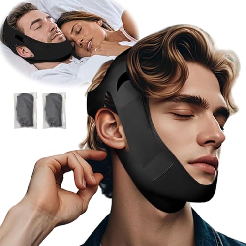 2er-Pack Unisex-Kinnband gegen Schnarchen | Verstellbar atmungsaktiv & hautfreundlich universell passendes Anti-Schnarch-Set für Paare und Schläfer (Schwarz)