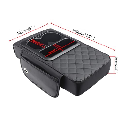 Image of Universal Car Armrest Cushion Organizer - PU Leather Center Console Pad with Cup Holder, Phone Storage & Side Pockets, Multifunctional Armrest Cover for Most Vehicles