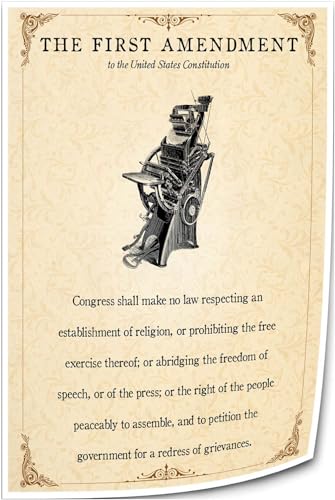 Winduryi First Amendment Us Constitution Bill of Rights Wall Art Vintage Poster for Bedroom Canvas Pictures for Hallway Vertical Artwork (8.00x12.00,Unframed)