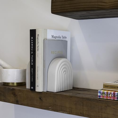 Decorative Concrete Bookends for Heavy Books – Stylish Set of 2, Ideal for Any Bookshelf – Aesthetic Book Holder/Stopper with Anti-Slip Pads for Chic Home, Office, or Library Decor