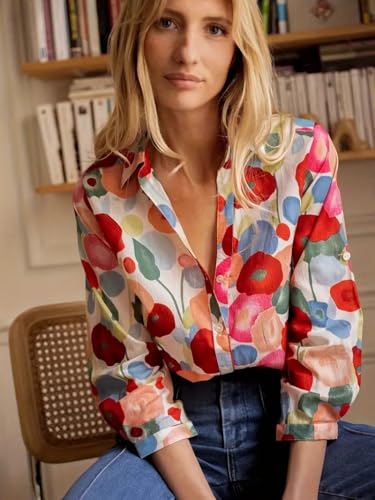 Image of Gufrina Shirt for Women Stylish Western |Shirt Type Top| Multicolor Bold Floral| Button-Down Western Top| Relaxed Fit Casual Shirt