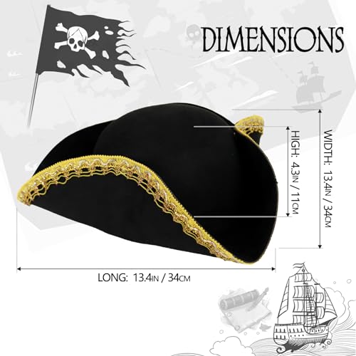 Image of HOMELEX Pirate Tricorn Hat for Adults Halloween Costume | Adult pirate tricorn hat in black, brown, or gold for Halloween, colonial costumes, parties, stage, and photos.