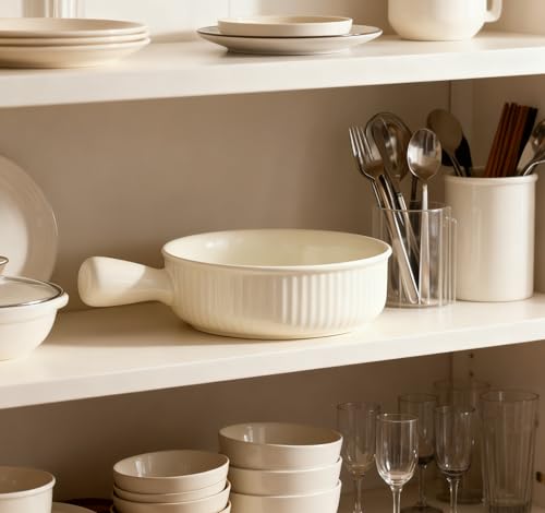 COIKZLY French Onion Soup Bowls, 20 Oz Soup Bowls with Handles, Microwave, Dishwasher & Oven Safe - Stackable Ceramic Soup Crocks for Chili, Beef Stew Set of 4, Beige — view 6
