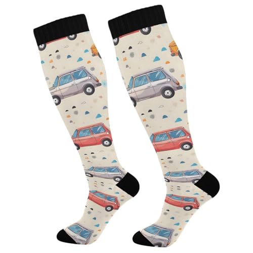 MFTJYO Cartoon Car Light Compression Socks for Women Men Circulation Long Knee High Socks for Athletic Sports Running