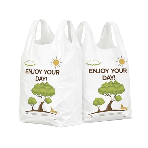 Image of YoYoRain White Thank you T shirt bag, Grocery shopping bag Reusable and Disposable Supermarket Bag 11''x6''x21'' 150PCS