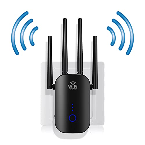 Répéteur WiFi, Extender 1200 Mbps Dual Band 5 GHz/2,4 GHz, puissant sans fil avec 4 x 3 dBi antennes/1 port Ethernet, amplificateur, prend en charge le mode AP Router