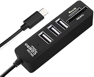 3 Port USB Hub 2.0 Type C Cable Length 25cm with SD/TF Card Reader for MacBook, Mac Pro/Mini, iMac, Surface Pro, XPS, Laptop, Desktop, Notebook PC, Windows, USB Flash Drives, Mobile HDD + Free Adapter/Connecter Limited Time Offer