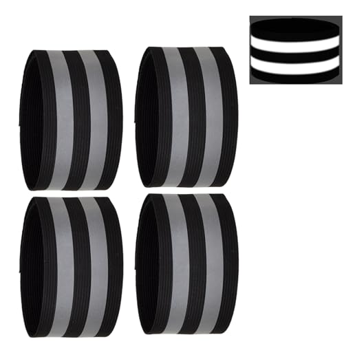 Donluhu 4 Stück Reflektorband für Outdoor Joggen Laufen [40 x 5 cm Schwarz] Hosenklammer Fahrrad Hosenschutz Sicherheits Reflektoren Kleidung Reflektierende Armband (Reflexionsfläche 0 02 m)