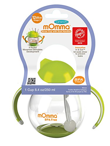 Lansinoh mOmma Straw Cup with Dual Handles for Toddlers, Green