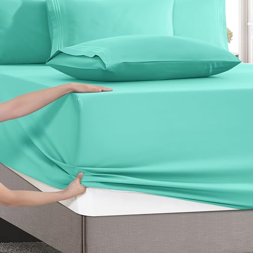 Image of Mocassi Luxury 6-Piece Sheet Set, Ultra Soft 1800 Premium Hotel Quality Microfiber Sheet Set, Fits Mattresses Up to 18 to 24 Inches Extra Deep Pocket - Breathable and Secure Fit, King, Paradise Teal