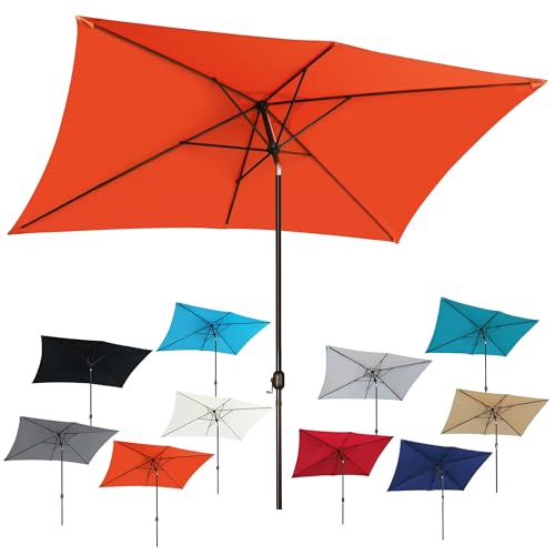 Blissun Parasol de terrasse rectangulaire de 3 m, parasol pour table de marché d'extérieur avec bouton-poussoir d'inclinaison et manivelle, orange