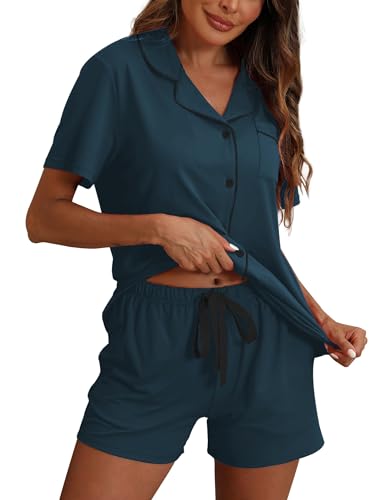 Image of ZMJ Pajamas for Women Set 2 Piece Pj Short Sets Bride Sleepwear Button Up