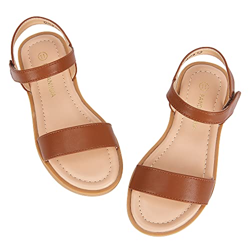 Pandaninjia Gina Tan Girls Sandals Open Toe Summer Flats Dress Sandals Shoes Toddler/Little Kid/Big Kid (Tan Pu, 3 M Us Little Kid) #TOP2