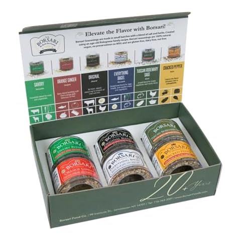 Borsari Seasoned Salt Gift Set - Original, Savory, Cracked Pepper, Tuscan Rosemary Sage, Orange Ginger, Everything Bagel - Gluten Free Gourmet Sea Salt Blends - Set of 6, 3-4oz Shaker Bottles Cover
