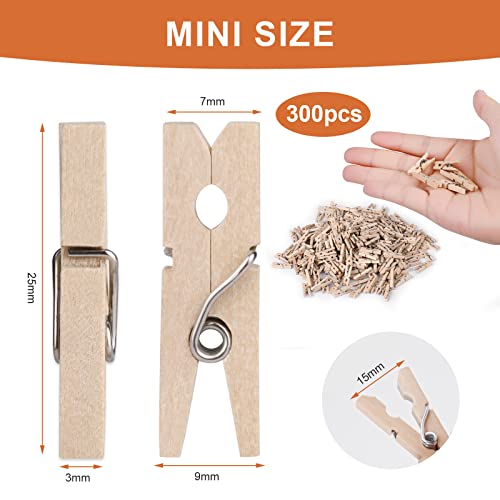Vicloon Mini Wooden Peg, 300pcs Mini Pegs for Arts and Crafts Tiny Clips for Photo Wall Home School Wedding Decoration, 2.5 x 0.9cm - Image 2