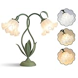 かわいいフラワーテーブルランプ、大きなヴィンテージベッドサイドフラワーランプ、3色の温度フラワーランプ、寝室、リビングルーム、ベッドサイド読書照明、テーブルデスクランプ、ホームデコレーション(グリーン)