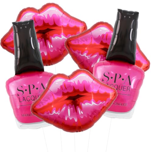 5 Pcs Pink Lips Nail Polish Balloons for Makeup Themed Anniversary Birthday