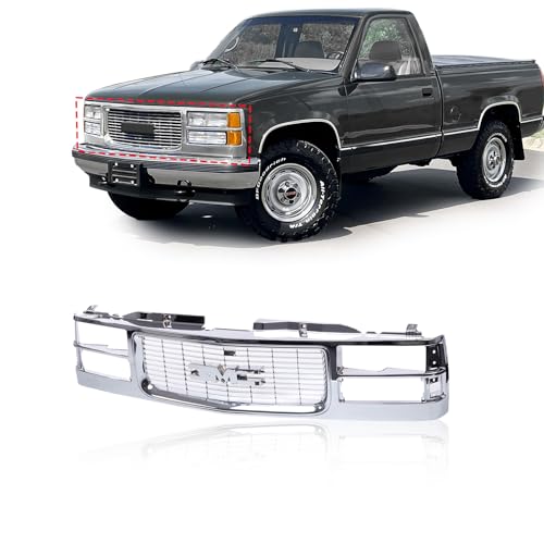 CarPartsDepot Front Grille Grill Chrome Compatible With 1994-2000 GMC C/K 1500 2500 3500 Sierra Yukon GM1200448 With Dual Headlight Holes