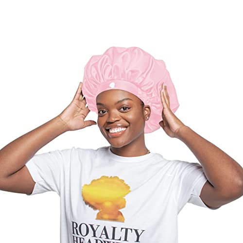 Royalty Headwear Silk Satin Bonnet for Women - Jumbo Extra Secure Non-Slip Satin Hair Bonnet for Sleeping, Bath - Adjustable Satin Cap Silk Hair Bonnet - Pink