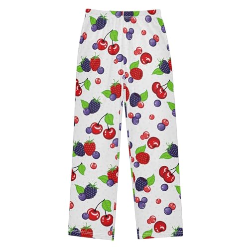Blueberry Strawberry Boys Long Pants Soft Trousers Elastic Waist Kids Lounge Bottoms with Pockets S-XL