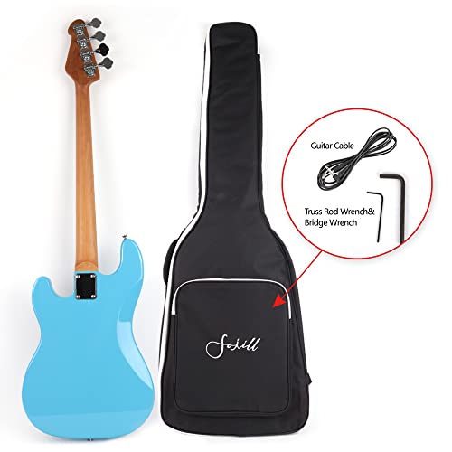 Fojill Full Size Standard Electric Bass Guitar Four 4 String Right Hand Handed With Gig Bag (Blue) #TOP1