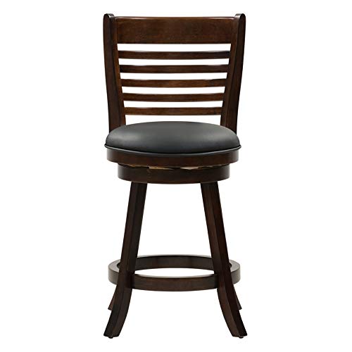 Corliving Woodgrove Cappuccino Stained Counter Height Swivel Barstool With Bonded Leather Seat, Set Of 2, 25'' Seat Height #TOP1