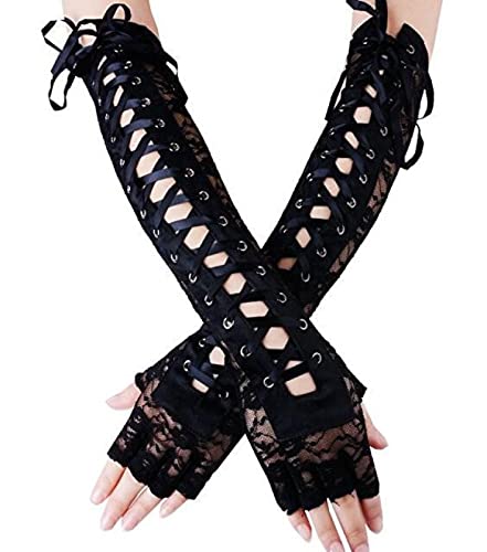FFAA Wedding Gloves Lace Lace Up Gloves Prom Half Finger Etiquette Gloves,Un,Un Tamaño