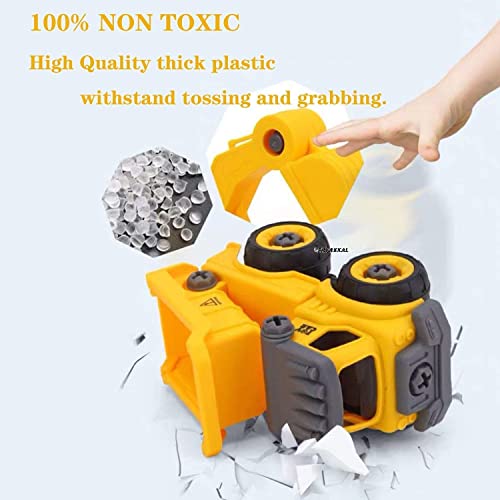 TEC TAVAKKAL Push And Go Construction Vehicles Set, 4 Pack Diy Take Apart Toys Construction Trucks With 1 Screwdriver Tools, Kids Building Cars Birthday For Boys Toddlers 1 To 10 Year Old,Yellow