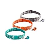 Collar para Gatos, Collar de gato con cascabeles, 3 unidades, Ajustable de 8.3in (21cm) a 13.8in (35cm), de nailon Suave con Hebilla de seguridad de liberación rápida. (GRIS - Naranja - Verde Menta)