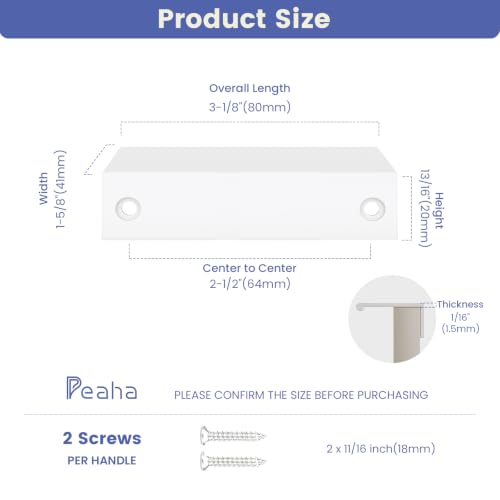 Image of Peaha 10 Pack Kitchen Cabinet Handles 2-1 /2 inch White Drawer Pulls Edge Pulls | White Cabinet Pulls Dresser Drawer Handles Modern Hidden Aluminum Alloy Closet Bedroom, Easy to Install