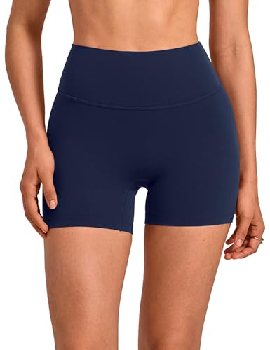 INGIA Womens High Waist No Front Seam Biker Shorts 4 Inches Running Volleyball Spandex Yoga Gym Workouts Navy Pop Small
