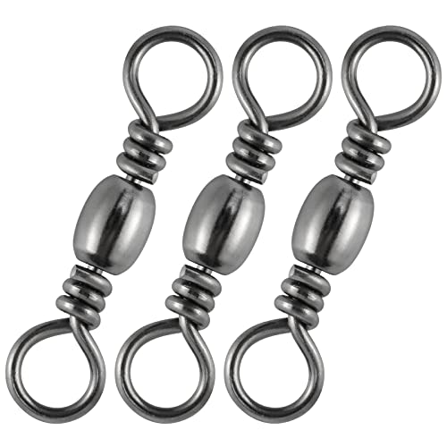 Alwonder 100PCS Fishing Barrel Swivels, High Strength Stainless Solid Ring Brass Barrel Swivel with Black Nickel Coating, Rolling Fishing Swivels Tackle Line Connector Saltwater Freshwater 30LB