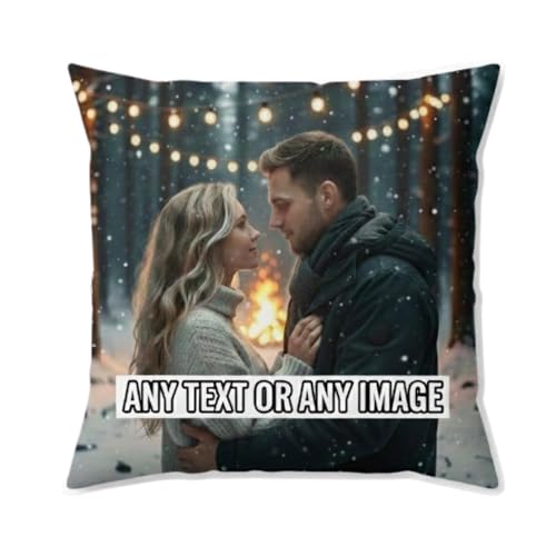 Personalised Cushion Cover | Customised Pillow Cover with Any Text & Photo | Personalised Gifts Mothers Day Valentines Day Birthday Anniversary & Wedding (Single Side Print)