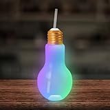 4 pack of Light Up Flashing Light Bulb Novelty Drink Cocktail Cup 16 Oz LED with Straw and Lid Tumbler Bar Party Favor