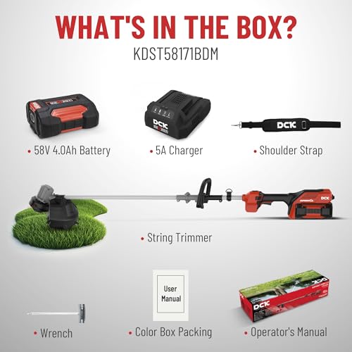 DCK 58V 17" String Trimmer Cordless, AI Adaptive Speed, Brushless Weed Eater & Edger with Dual-line Auto Feed, 6000RPM, 4.0Ah Battery, Dual Safety Switch, Electric Weed Wacker with Shoulder Strap by DCK - Image 8