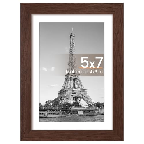 Image of upsimples 5x7 Picture Frame, Display Pictures 4x6 with Mat or 5 x 7 Without, Wall Hanging Photo Frames, Brown, 1 Pack