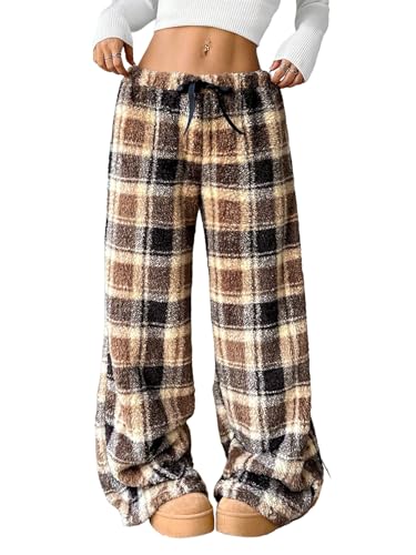 Image of ZAFUL Women's Fuzzy Plush Pajama Pants Wide Leg Pj Bottoms Lounge Pants | Soft Fluffy Sleep Pants Drawstring Elastic Waist Teddy Pjs for Women No Pockets