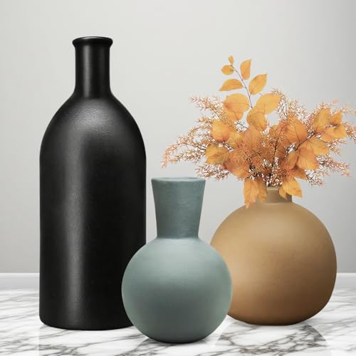 Pottery Vases Set of three Rustic Farmhouse Decor Show Bouquets,Pampas Grass & Contemporary/Dried Flowers in Any Area Multicolor Ceramic vases for Residing Room,Kitchen, Bed room,Rest room, entryway mantel - Image 3