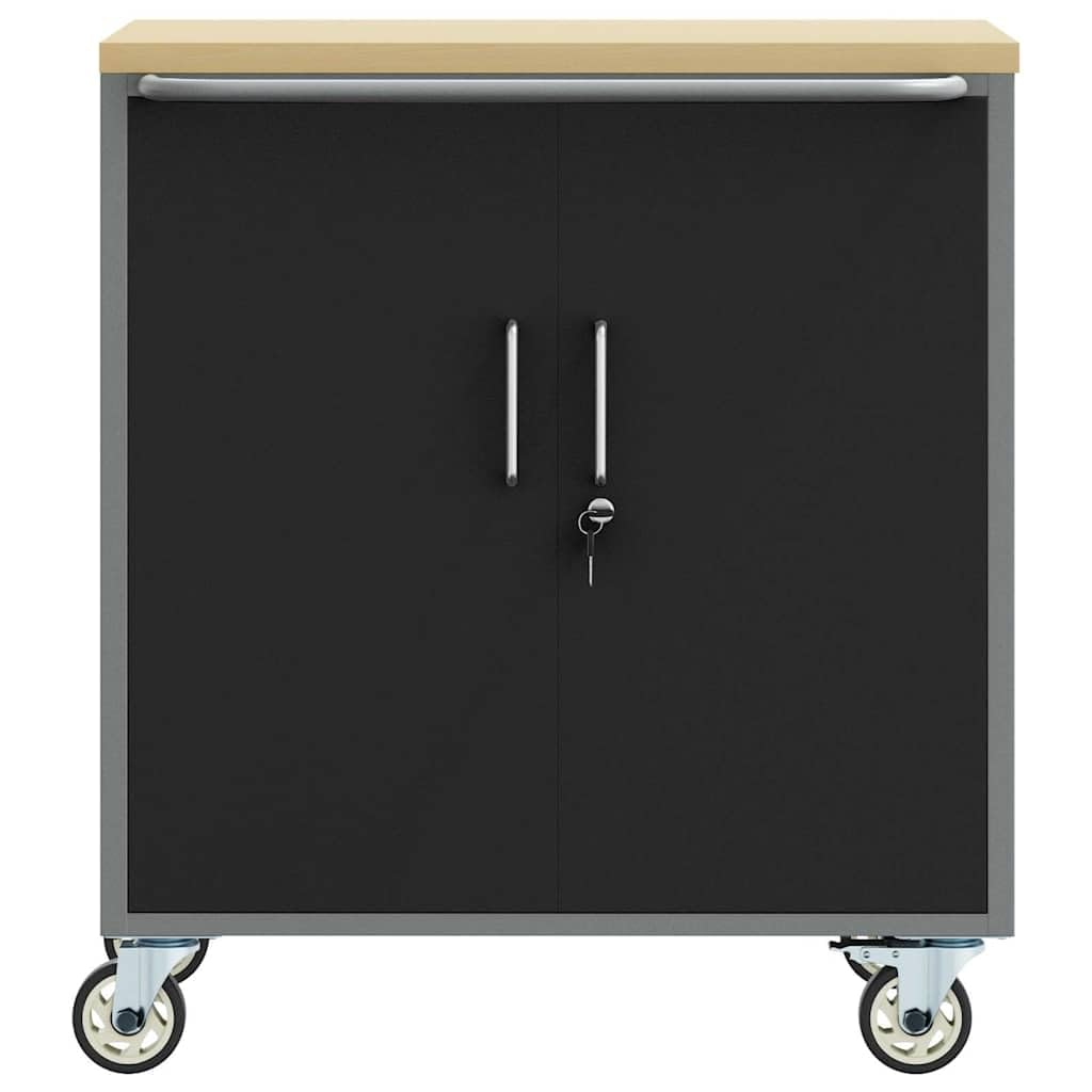 vidaXL Banco da Lavoro con Lo scaffale Nero e Grigio 75 x 45 x 85 cm, Banco da Lavoro, Tavolo Industriale modulare, Resistente con spazi per organizzare Attrezzi e Materiali