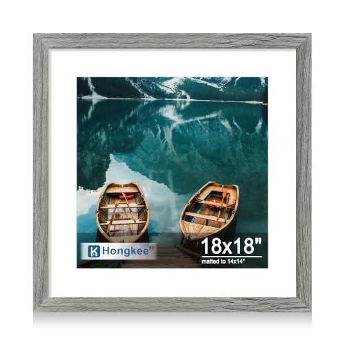 Hongkee 18x18 Frame, 18 x 18 Rustic Grey Wood Style (14x14 Mat, 1 Pack)