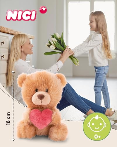 NICI Kuscheltier Bär mit Herz 18cm - hellbraun - Stofftier aus weichem Plüsch, niedliches Plüschtier zum Kuscheln und Spielen, für Kinder & Erwachsene, tolle Geschenkidee - 61559