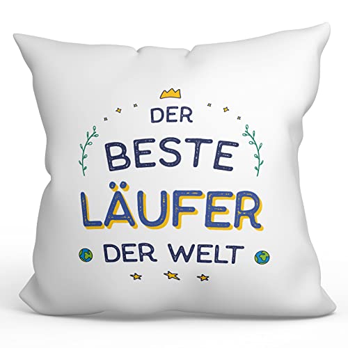 Mugffins Kissen mit Füllung mit Spruch für LÄUFER - Auf Deutsch - Beste der Welt - 40 x 40 cm - originelles und lustiges Geschenk Mitarbeiter