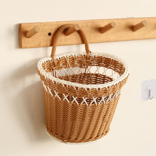 Cesta de pared colgante de mimbre artificial para decorar y organizar 8