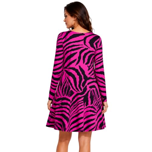 Vestido de manga larga estampado cebra mujer minivestido rosa neón evasé 40-42 5